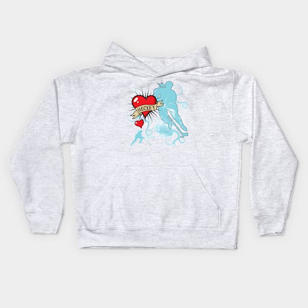 Women's Hockey Player Tattoo Style Kids Hoodie by SaucyMittsHockey